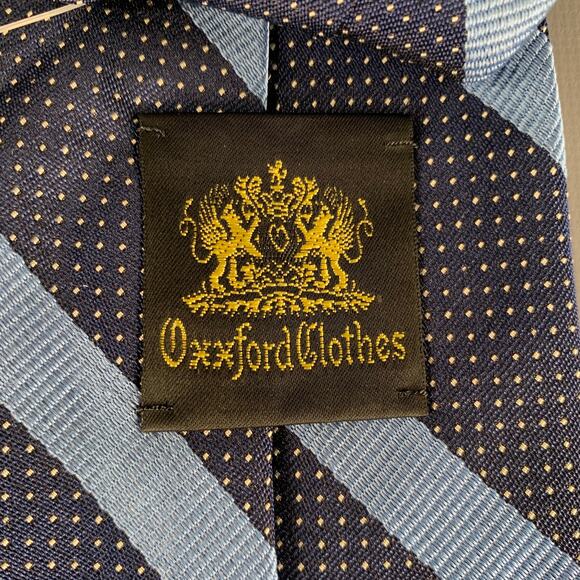 OXXFORD CLOTHES Navy Blue Diagonal Stripe Silk Tie - Picture 4 of 6